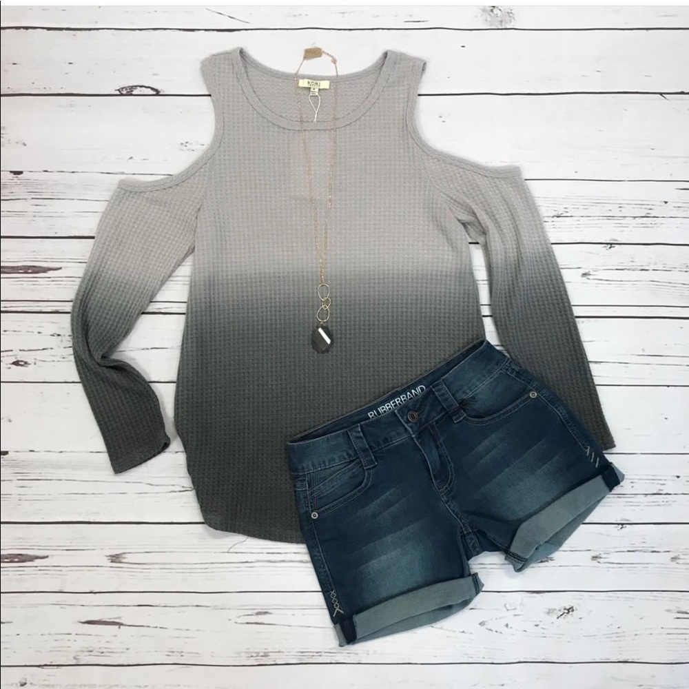 Waffle Knit Ombre Cold Shoulder Top *New*